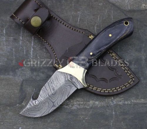 Buy Damascus Steel Custom Handmade Hunting Gut Hook Knife 8 Inches