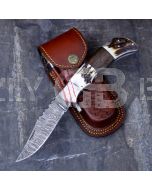 DAMASCUS STEEL CUSTOM HANDMADE FOLDING/POCKET STAG Knife 8.5"