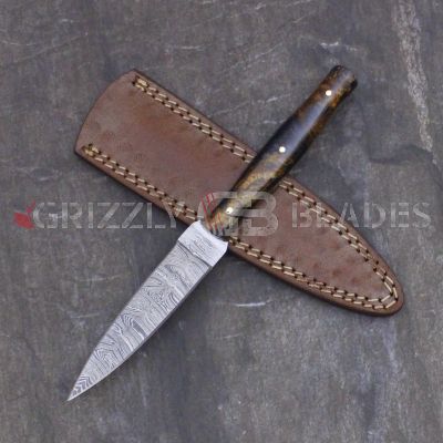 Damascus Steel Custom handmade hunting DAGGER Knife 9" Brown