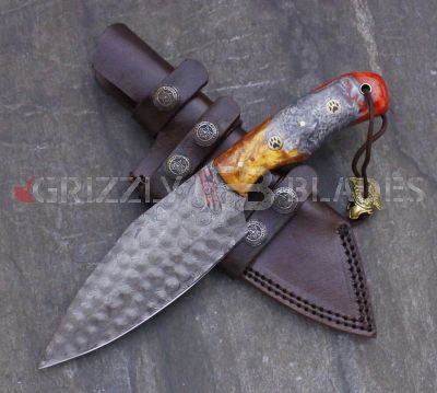  Damascus Steel Custom Handmade Hunting Skinning Knife 10" 