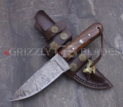  Damascus Steel Custom Handmade Hunting Skinning Knife 9" SKULL