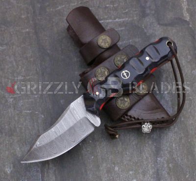  Damascus Steel Custom Handmade Hunting Skinning Knife 8" RED
