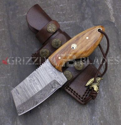  Damascus Steel Custom Handmade Hunting Skinning Mini Cleaver Knife 7"
