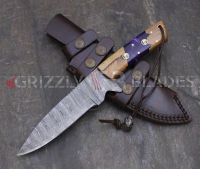 Damascus Steel Custom Handmade Hunting Skinning Knife 10.5"
