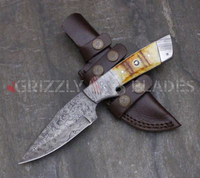 Damascus Steel Custom Handmade Hunting Skinning Knife 9.5" Bone
