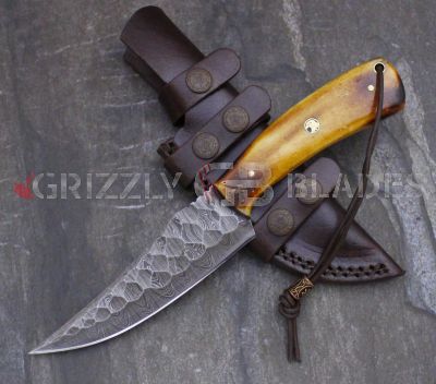HAMMERED Damascus Steel Custom Handmade Hunting Skinning Knife 10.5"