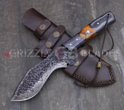 HAMMERED Damascus Steel Custom Handmade BOWIE Knife 11.5"