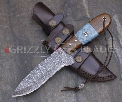 Damascus Steel Custom Handmade Hunting Skinning Knife 10"