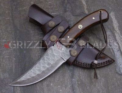 HAMMERED Damascus Steel Custom Handmade Hunting Skinning Knife 10"