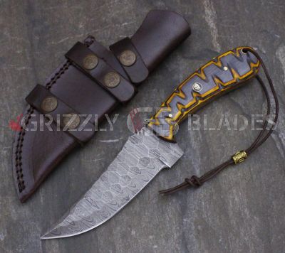 HAMMERED Damascus Steel Custom Handmade Hunting Skinning Knife 10" 