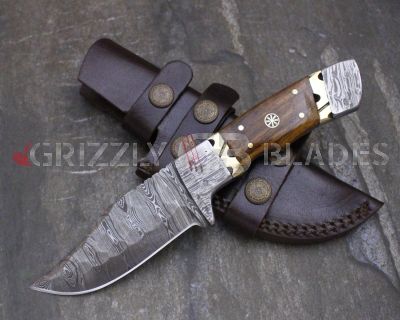 HAMMERED Damascus Steel Custom Handmade HUNTING SKINNING Knife 9.5"