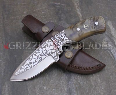 Engraved 12C27 Stainless Steel Custom Handmade Hunting Skinning Knife 8.5"
