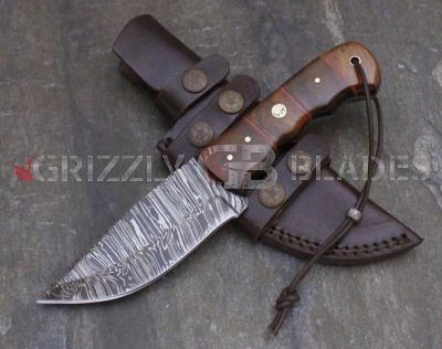 Damascus Steel Custom Handmade Hunting Skinning Knife 9" 
