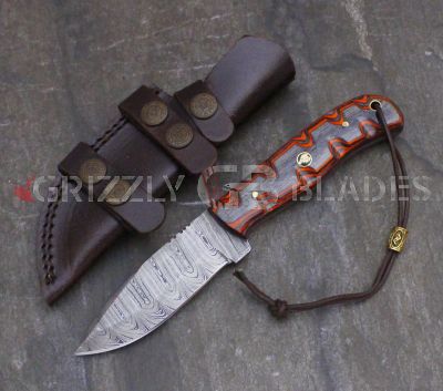 Damascus Steel Custom Handmade Hunting Skinning Knife 8" red