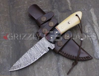 Damascus Steel Custom Handmade Hunting Skinning Knife 9.5"