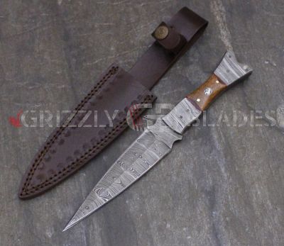 DAMASCUS STEEL CUSTOM HANDMADE HUNTING DAGGER KNIFE 10" WALNUT