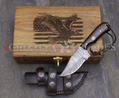 DAMASCUS STEEL CUSTOM HANDMADE SKINNING KNIFE 7" - EAGLE
