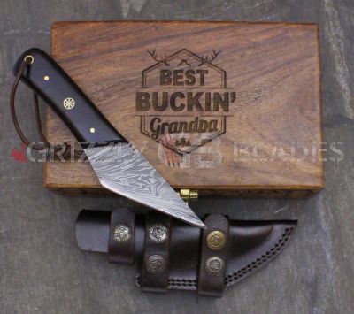 DAMASCUS STEEL CUSTOM HANDMADE SKINNING BUSHCRAFT KNIFE 8" - BEST BUCKIN' GRANDPA