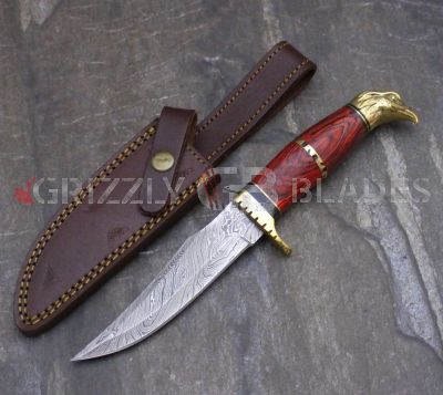 EAGLE DAMASCUS Steel Custom handmade hunting BOWIE Knife 11" - RED