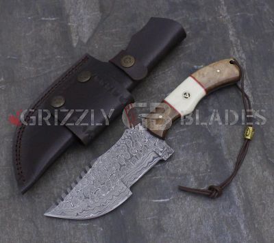DAMASCUS STEEL CUSTOM HANDMADE HUNTING TRACKER/SKINNING KNIFE 10.5"