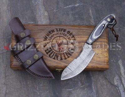  Damascus Steel Custom Handmade Hunting Skinning Knife 9.5" - WHEN LIFE GETS COMPLICATED I GO HUNTING