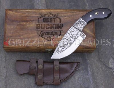 Engraved 12C27 Stainless Steel Custom Handmade Hunting Skinning Knife 10" - BEST BUCKIN' GRANDPA