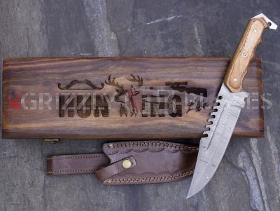 DAMASCUS STEEL CUSTOM HANDMADE HUNTING BOWIE KNIFE 12" -  HUNTING LIFE