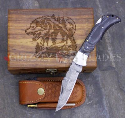 DAMASCUS STEEL CUSTOM HANDMADE FOLDING/POCKET Knife 8.5"- WOLF