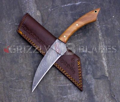 DAMASCUS STEEL CUSTOM HANDMADE HUNTING SKINNING KNIFE 10.5"