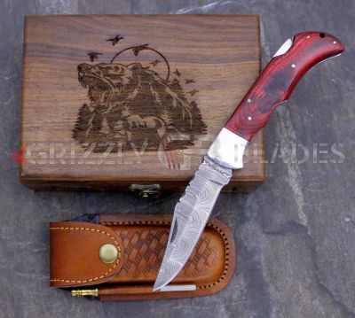 DAMASCUS STEEL CUSTOM HANDMADE FOLDING/POCKET Knife 8.5"- BEAR