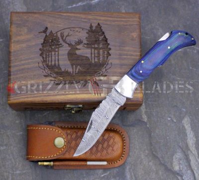 DAMASCUS STEEL CUSTOM HANDMADE FOLDING/POCKET Knife 8.5"- DEER