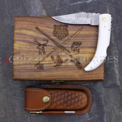 DAMASCUS STEEL CUSTOM HANDMADE FOLDING/POCKET Knife 8" - FISH HUNT