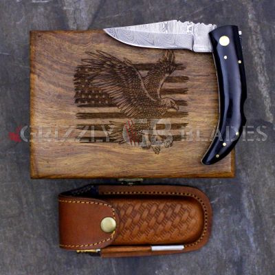 DAMASCUS STEEL CUSTOM HANDMADE FOLDING/POCKET Knife 8" - AMERICAN EAGLE