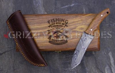 DAMASCUS STEEL CUSTOM HANDMADE HUNTING SKINNING KNIFE 9.5" - FISHING SOLVES PROBLEMS