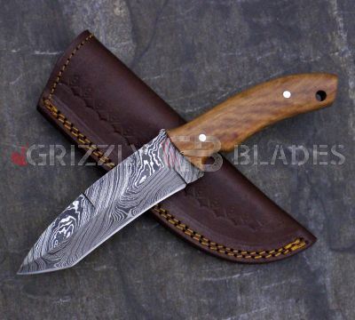 DAMASCUS STEEL CUSTOM HANDMADE HUNTING SKINNING KNIFE 9.5"