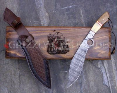 DAMASCUS STEEL CUSTOM HANDMADE HUNTING BOWIE KNIFE 13" - BEAR