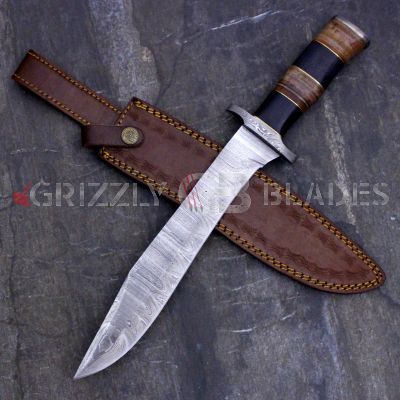 DAMASCUS STEEL CUSTOM HANDMADE HUNTING BOWIE KNIFE 15"