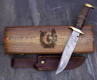 DAMASCUS STEEL CUSTOM HANDMADE HUNTING TANTO BOWIE KNIFE 13" - DEER