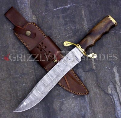 DAMASCUS STEEL CUSTOM HANDMADE HUNTING BOWIE KNIFE 15"