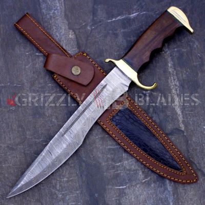 DAMASCUS STEEL CUSTOM HANDMADE HUNTING BOWIE KNIFE 15.5"