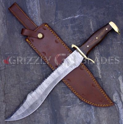 DAMASCUS STEEL CUSTOM HANDMADE HUNTING RANGER BOWIE KNIFE 17"