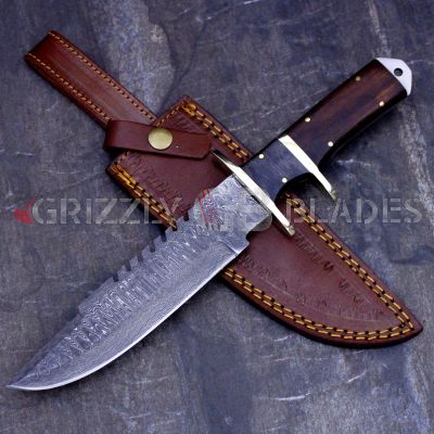 DAMASCUS STEEL CUSTOM HANDMADE HUNTING BOWIE KNIFE 12.5"