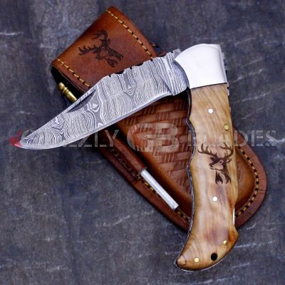 DAMASCUS STEEL CUSTOM HANDMADE FOLDING/POCKET Knife 8.5"