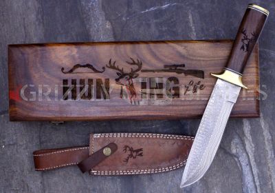 DAMASCUS STEEL CUSTOM HANDMADE HUNTING BOWIE KNIFE 12" - HUNTING