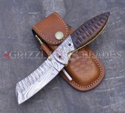 HAMMERED DAMASCUS STEEL CUSTOM HANDMADE FOLDING/POCKET Knife 8.5"