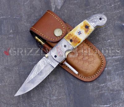 DAMASCUS STEEL CUSTOM HANDMADE FOLDING/POCKET Knife 8"