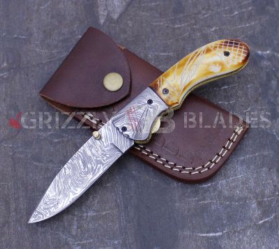 DAMASCUS STEEL CUSTOM HANDMADE FOLDING/POCKET Knife 8"