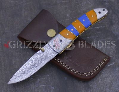 DAMASCUS STEEL CUSTOM HANDMADE FOLDING/POCKET Knife 8" - Pocket Clip