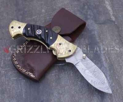 DAMASCUS STEEL CUSTOM HANDMADE FOLDING/POCKET Knife 8.5" DARK RAM