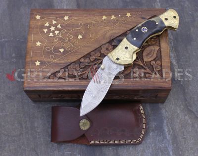 DAMASCUS STEEL CUSTOM HANDMADE FOLDING/POCKET Knife 8.5" DARK BOX